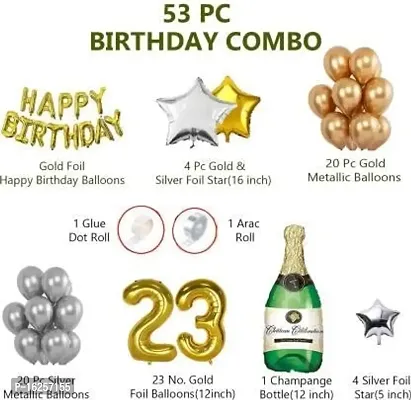 Krido Gold  Silver withBirthday Foil Balloon, Arc, GlueDot Stars | Birthday Decoration Item (Set of 60)-thumb2