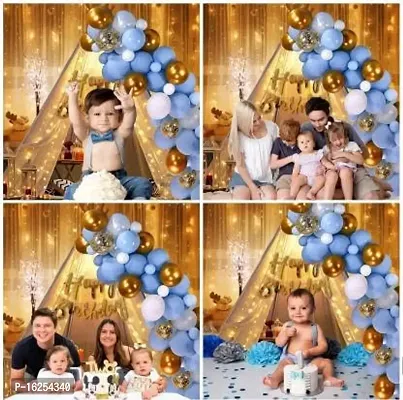 Krido Birthday Decorations Kit/ White Net For Decoration-26Pcs Blue And Golden Balloon (Set of 26)-thumb5