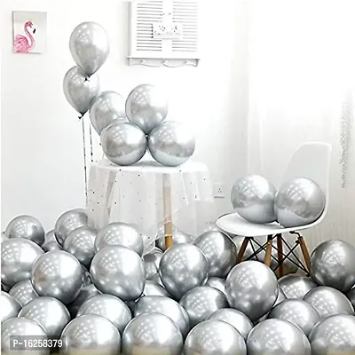 Krido Premium Metallic Latex Balloons Pack of 100 Silver Balloons for Decoration (Silver)