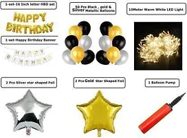 Krido Black Gold  Silver foil balloons Birthday Decoration Items Kit with LED fairy lights  Banner for boys and girls, Pack of 57 (Set of 58)-thumb1