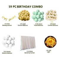 Krido 59 Pc Cabana Tent Birthday Decoration Set ? Pastel Balloons White Net for Cabana Theme Party with LED Lights with Gold Cursive Banner Background Decoration Items, Birthday Decoration Items,Cabana Tent Decoration (Green)-thumb1