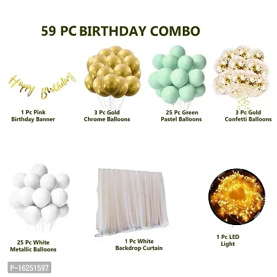 Krido 59 Pc Cabana Tent Birthday Decoration Set ? Pastel Balloons White Net for Cabana Theme Party with LED Lights with Gold Cursive Banner Background Decoration Items, Birthday Decoration Items,Cabana Tent Decoration (Green)-thumb2