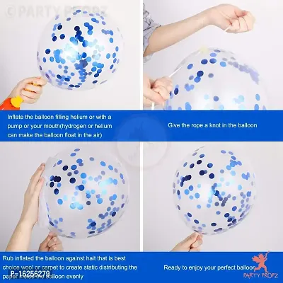 KridoPack of 18 Pcs Blue Latex  Confetti balloons for boys birthday decoration items/balloons for boy birthday party(WHITE BLUE)-thumb3