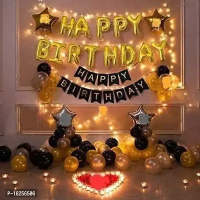 Krido Black Gold  Silver foil balloons Birthday Decoration Items Kit with LED fairy lights  Banner for boys and girls, Pack of 57 (Set of 58)