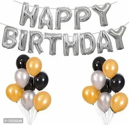 Krido Happy Birthday Decoration Kit Combo 51 Pcs for Black, Golden and Silver Metelic Premium Balloon-thumb2