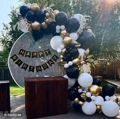 Krido 64 Pc birthday decorations kit: Black Premium Happy Birthday Banner ( 13 Letter) + 50 Premium Black and White Metallic Balloons-thumb0