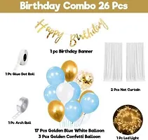 Krido Birthday Decorations Kit/ White Net For Decoration-26Pcs Blue And Golden Balloon (Set of 26)-thumb1