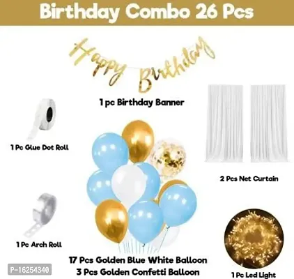 Krido Birthday Decorations Kit/ White Net For Decoration-26Pcs Blue And Golden Balloon (Set of 26)-thumb2