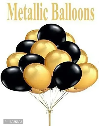 Krido Solid Happy Birthday Golden Foil Letter Balloons(13 foil latter 1 pack) With 30 Pic Black Gold Balloons And 2 Pcs Golden Metallic Rubber Fringe Shiny Curtains Balloon (Gold, Black, Pack of 45).-thumb2