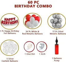 Krido 1 Red Foil Happy Birthday Balloons + 51 pc premium Red,White and Silver Metallic Balloons-thumb1