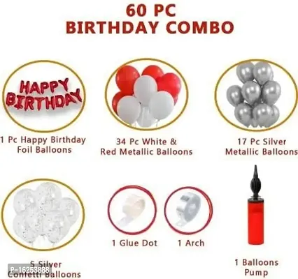 Krido 1 Red Foil Happy Birthday Balloons + 51 pc premium Red,White and Silver Metallic Balloons-thumb2