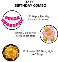 Krido Birthday Decoration Items Kit- 32Pcs Bday Banner Pink Balloon with Led Light for Girls,kids, Husband Girls Boys Bday Decorations Items with String Fairy Lights (Set of 32)-thumb1