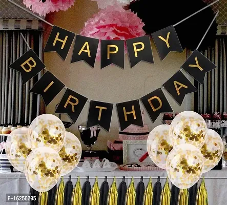 Krido Happy Birthday Banner Rubber Balloons Decoration Combo - 9Pcs For Birthday Decoration Balloons