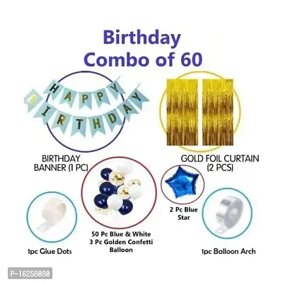 Krido Happy Birthday Decoration Kit -60 Pc Blue Gold Banner Birthday Decorations Items for Bday Lights Combo Pack Set, Husband,Wife, First, 2nd,30th,40th,50th Theme (Set of 60)-thumb2