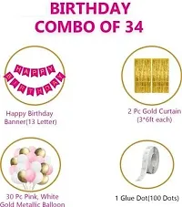 Krido 34Pcs Pink Golden and White Birthday Balloons Combo for Kids Or Birthday Decoration Items-thumb1