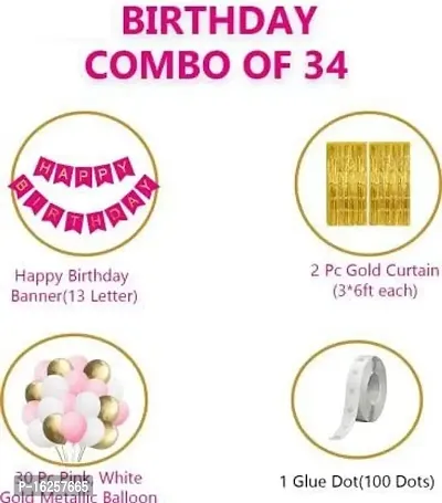 Krido 34Pcs Pink Golden and White Birthday Balloons Combo for Kids Or Birthday Decoration Items-thumb2