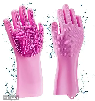 LA VENUST Silicone Dish Washing Gloves (Multicolor)-thumb0