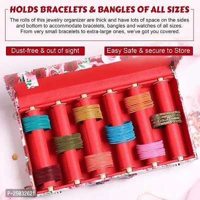 Elegant Bangle Box 6 Rods Bridal Organizer Vanity Box(Rose Red)-thumb4