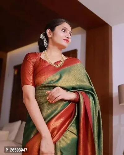 Elegant Green Art Silk Kanjeevaram Saree with Blouse piece-thumb2