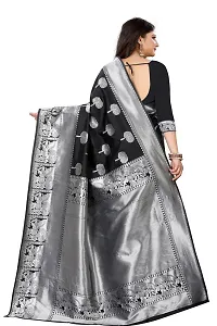 Elegant Black Art Silk Kanjeevaram Saree with Blouse piece-thumb2