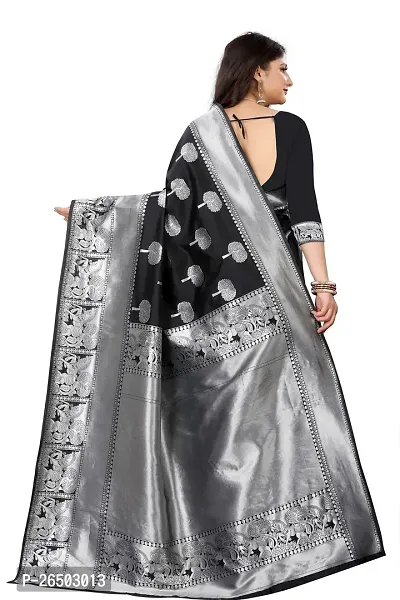 Elegant Black Art Silk Kanjeevaram Saree with Blouse piece-thumb3