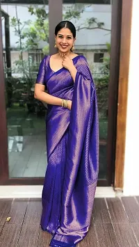 Elegant Blue Art Silk Kanjeevaram Saree with Blouse piece-thumb4