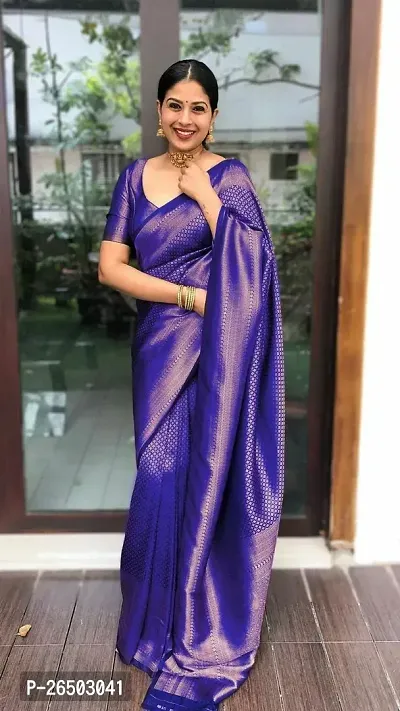 Elegant Blue Art Silk Kanjeevaram Saree with Blouse piece-thumb5