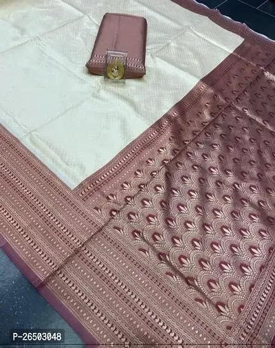 Elegant Cream Art Silk Kanjeevaram Saree with Blouse piece-thumb4