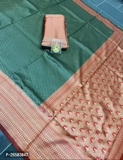 Elegant Green Art Silk Kanjeevaram Saree with Blouse piece-thumb4