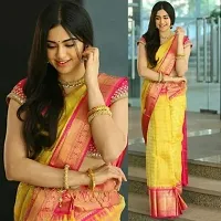 Elegant Yellow Art Silk Kanjeevaram Saree with Blouse piece-thumb1