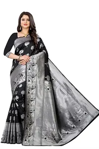 Elegant Black Art Silk Kanjeevaram Saree with Blouse piece-thumb1