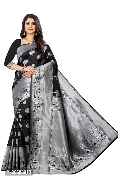 Elegant Black Art Silk Kanjeevaram Saree with Blouse piece-thumb2