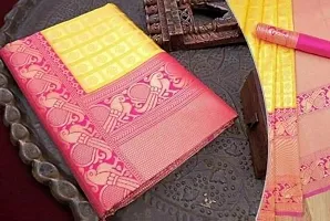 Elegant Yellow Art Silk Kanjeevaram Saree with Blouse piece-thumb2