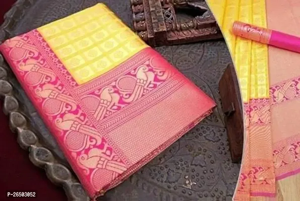 Elegant Yellow Art Silk Kanjeevaram Saree with Blouse piece-thumb3