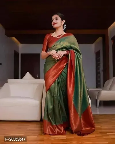 Elegant Green Art Silk Kanjeevaram Saree with Blouse piece-thumb0