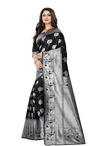 Elegant Black Art Silk Kanjeevaram Saree with Blouse piece-thumb4