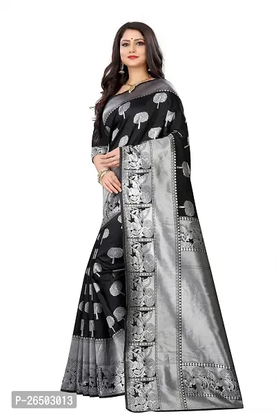 Elegant Black Art Silk Kanjeevaram Saree with Blouse piece-thumb5