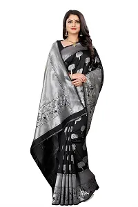 Elegant Black Art Silk Kanjeevaram Saree with Blouse piece-thumb3