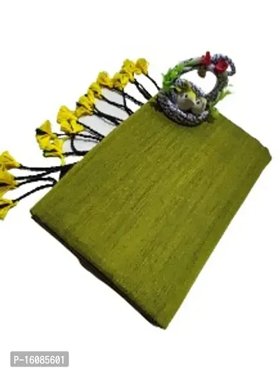 Stylish Khadi Cotton Olive Solid Saree For Women