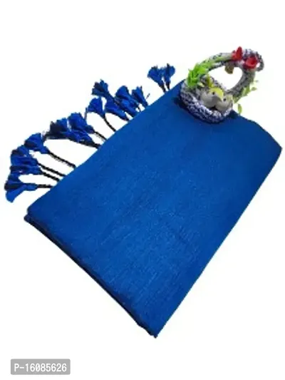 Stylish Khadi Cotton Royal Blue Solid Saree For Women