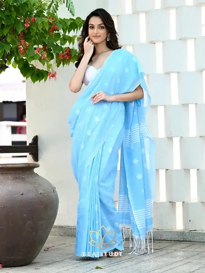 Alluring Cotton Blend Saree with Blouse piece