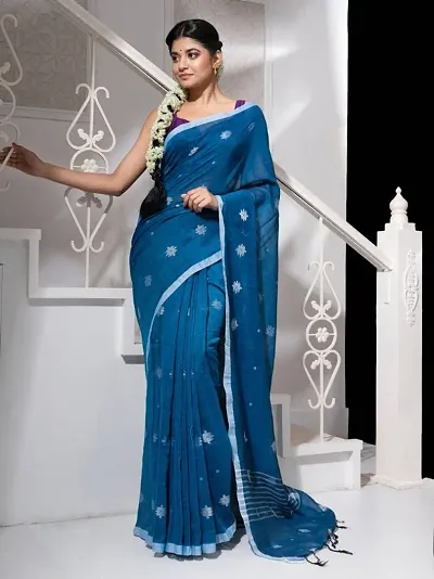 Alluring Cotton Blend Saree with Blouse piece