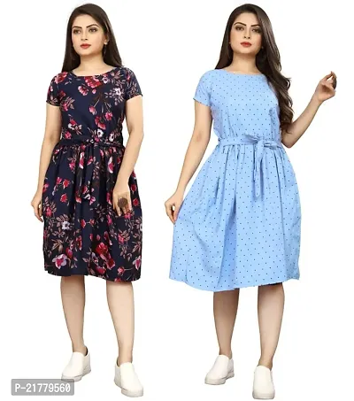 Stylish Multicoloured Crepe Printed Dresses For Women Pack Of 2