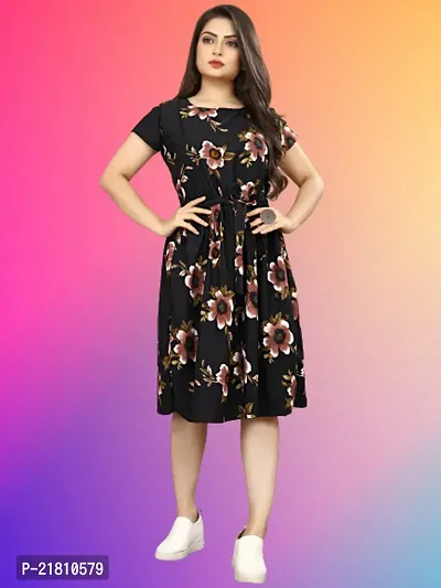 Stylish Multicoloured Crepe Printed Dress For Women-thumb0