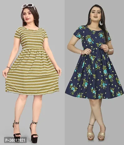 Stylish Crepe Printed Dresses For Women And Girls- Pack Of 2