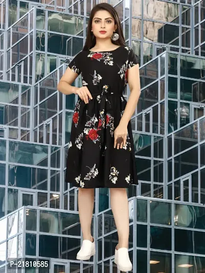 Stylish Multicoloured Crepe Printed Dress For Women