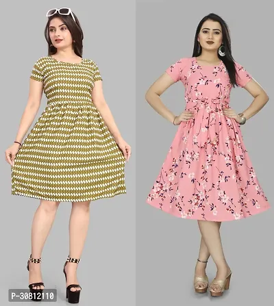 Stylish Crepe Printed Dresses For Women And Girls- Pack Of 2