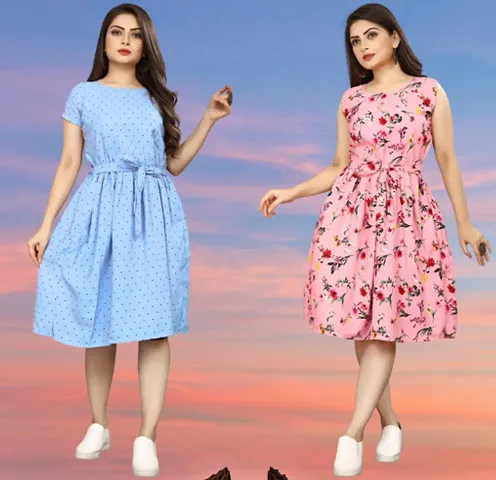 Stylish Crepe Dresses For Women Pack Of 2