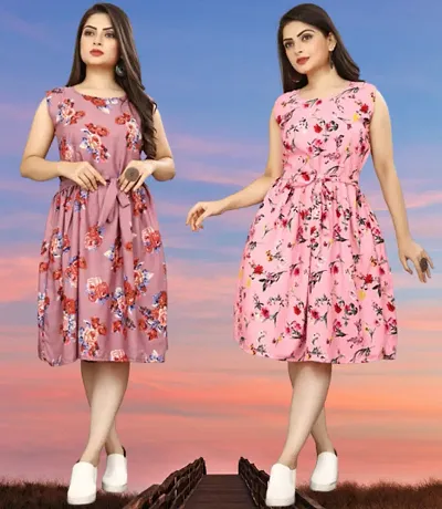 Stylish Crepe Dresses For Women Pack Of 2