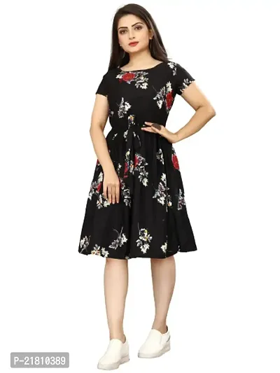 Stylish Multicoloured Crepe Printed Dress For Women-thumb0